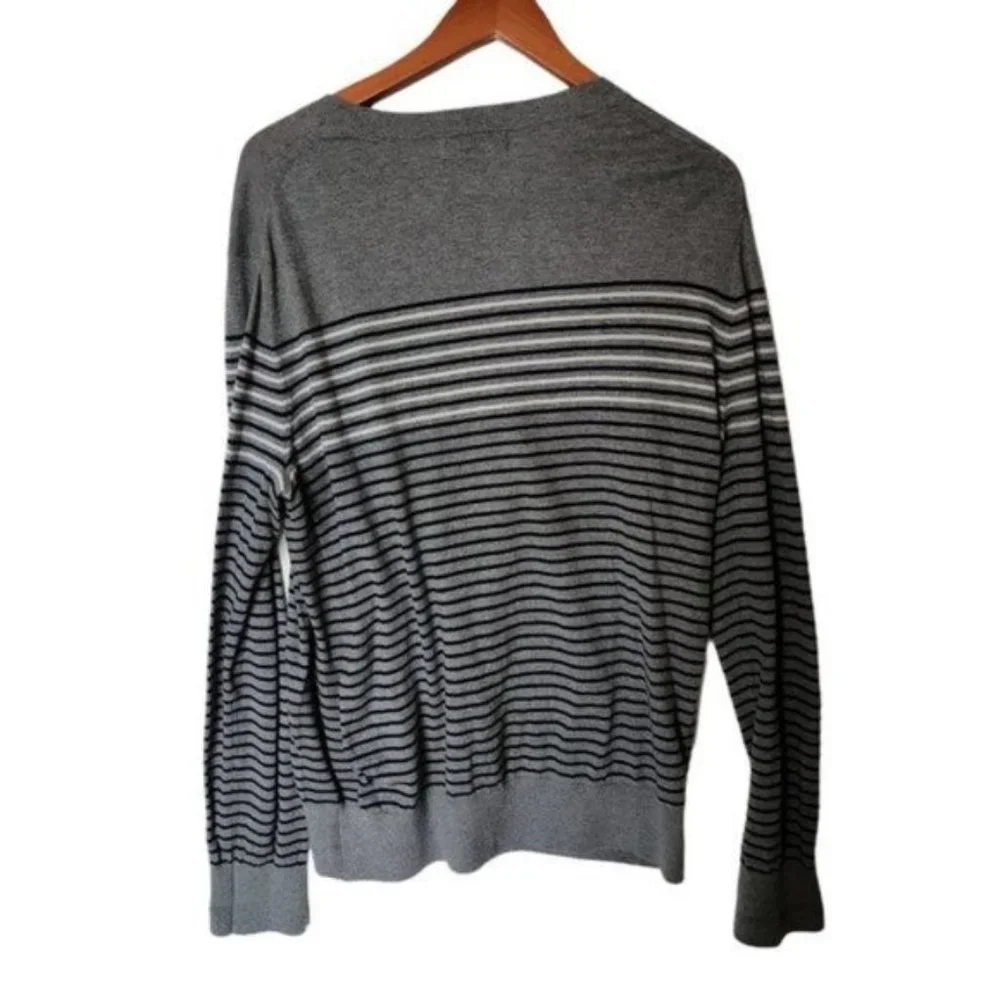 Banana Republic Sweater Gray‎ Blue Striped Cotton Cashmere Blend Size L Large